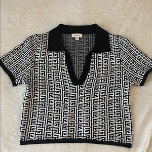 Debut Black and White Geometric Knit Top